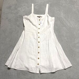 LOFT Sundress Womens 8 White Button Down Linen Blend Sleeveless Summer Casual